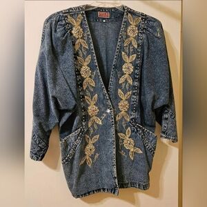 Ladies Niya Collection Vintage 1980s Embellished Dolman Denim Jacket